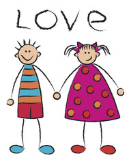 boy + girl = love on white - cartoon illustration