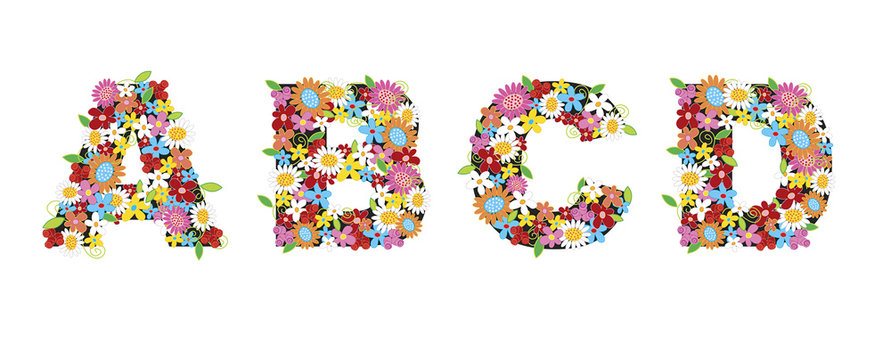 ABCD spring flowers - illustration / part of a full alphabet set