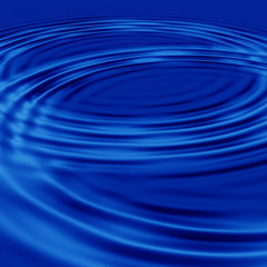two overlapping rendered drops and ripples in still blue water