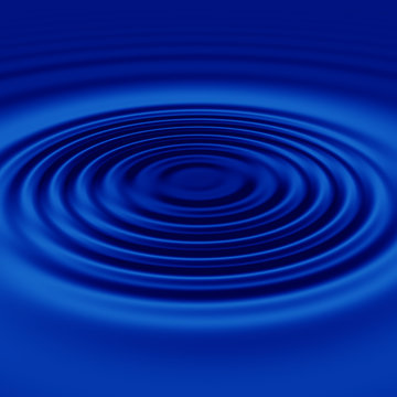 a large single rendered drop and ripples in still blue water © clearviewstock