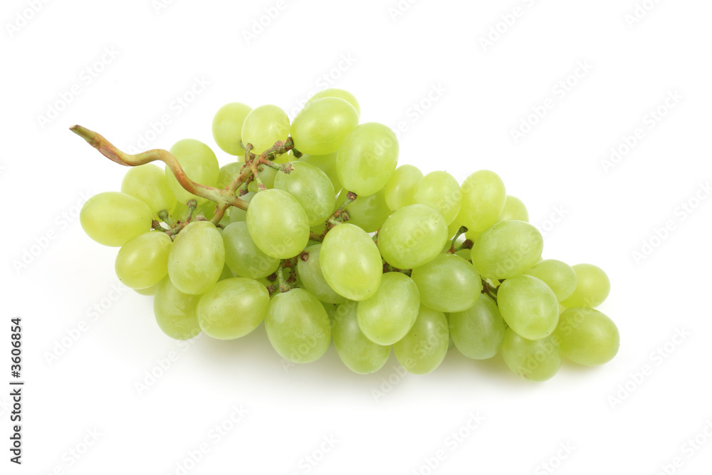 Wall mural bunch of fresh green grapes isolated on white