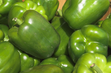 A pile of fresh and delicious green bell peppers.