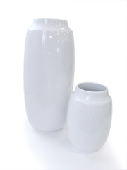 Two porcelain pots isolated on white background