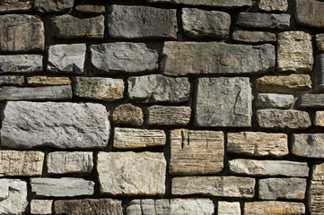 Section of chiseled stacked stones in a wall
