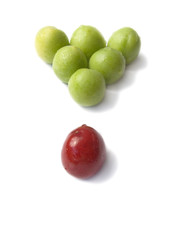 Figure of billiards from fruits of plums and sweet cherries