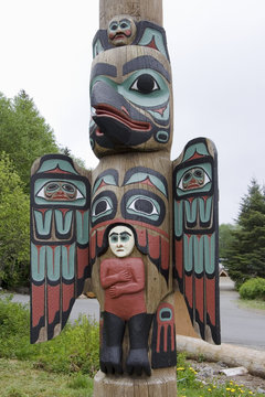 Alaskan totem pole of Saxman Nature Village