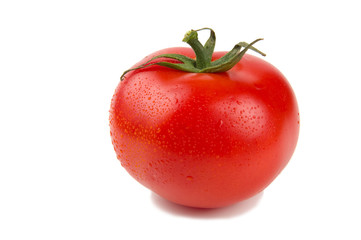 Perfect ripe red tomato with water drops