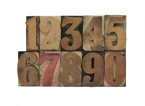 old, inkstained wood type numbers 