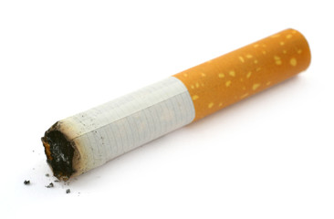 close-up of cigarette butt isolated on white