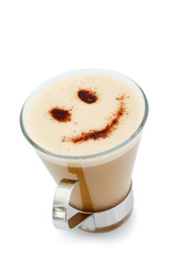 Latte with smiley face on top.