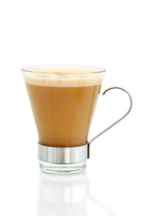 Cafe-style latte coffee, isolated on white.