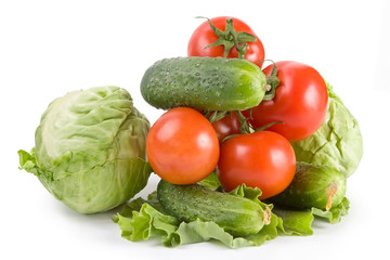 Cabbage, lettuce, cucumbers, tomatoes