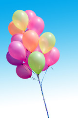 skyand balloons, pink, yellow, blue