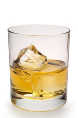 Glass of scotch and ice vertical with clipping path
