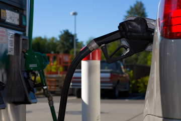 Closeup of fuel nozzle in a large vehicle