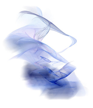 Rendered fractal abstract blue smoke isolated over white