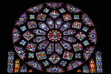 Rose stained glass window in Chartres, France