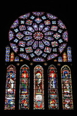 Rose stained glass window in Chartres, France