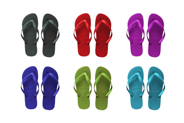 Set of six colored flip-flop beach sandals