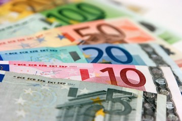 Euro banknotes, close-up with shallow depth-of-field