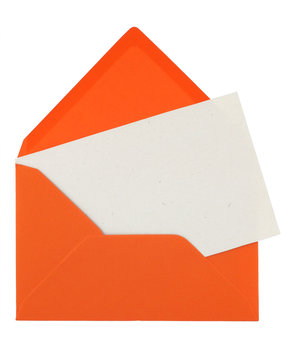 orange envelope with a blank card isolated on white