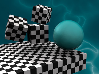 3D fantasy abstract with cubes like cheesboard and sphere