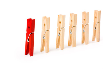 Clothespin with white background, concept of teamwork