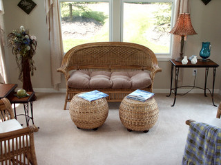 Wicker love seat in living room