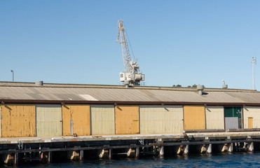 crane on wharf cargo sheds