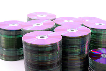 DVD or CD disks storage pile .