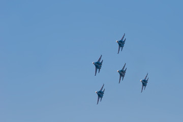 airplanes aerobatic team at air show
