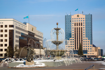 Government buildings and fountains. Astana, Kazakhstan.