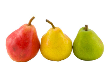 the three full pears isolated with clipping path