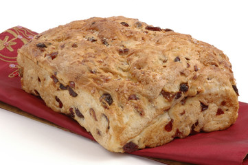 Fresh baked cranberry and raisin fococcia bread.