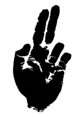 Print of a hand with two extended fingers