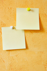 Two blank notes attached to a wall