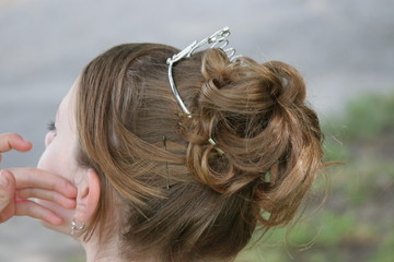 flower girl hair up do with tiara brown