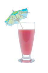 A fresh and nutritious strawberry milkshake with a umbrella