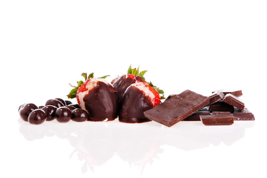 Strawberries In Chocolate Isolated On White