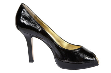 Female black shoes on a platform and a high heel