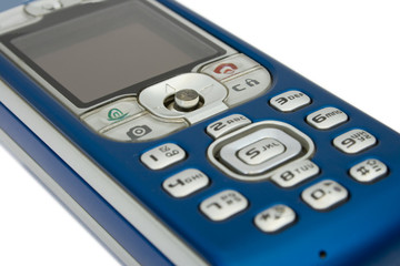 Mobile phone, close-up, isolated on white background