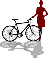 Obraz premium red girl and a bicycle illustration