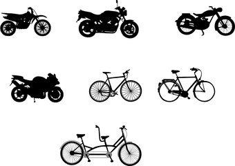 Obraz premium motorbikes and bicycles silhouettes