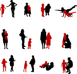 mother and children silhouettes