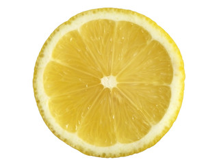 Close-up of fresh lemon slices isolated on white. Clipping path.