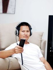 Man holding remote controller