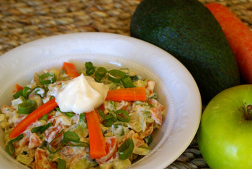 Salad - avocado, boiled carrot, apple, mayonnaise