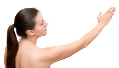 woman has stretched a hand