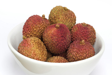 Bowl of Lychees on a White Background