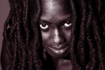 Stunning Closeup Portrait of Rastafarian Woman, Black and White